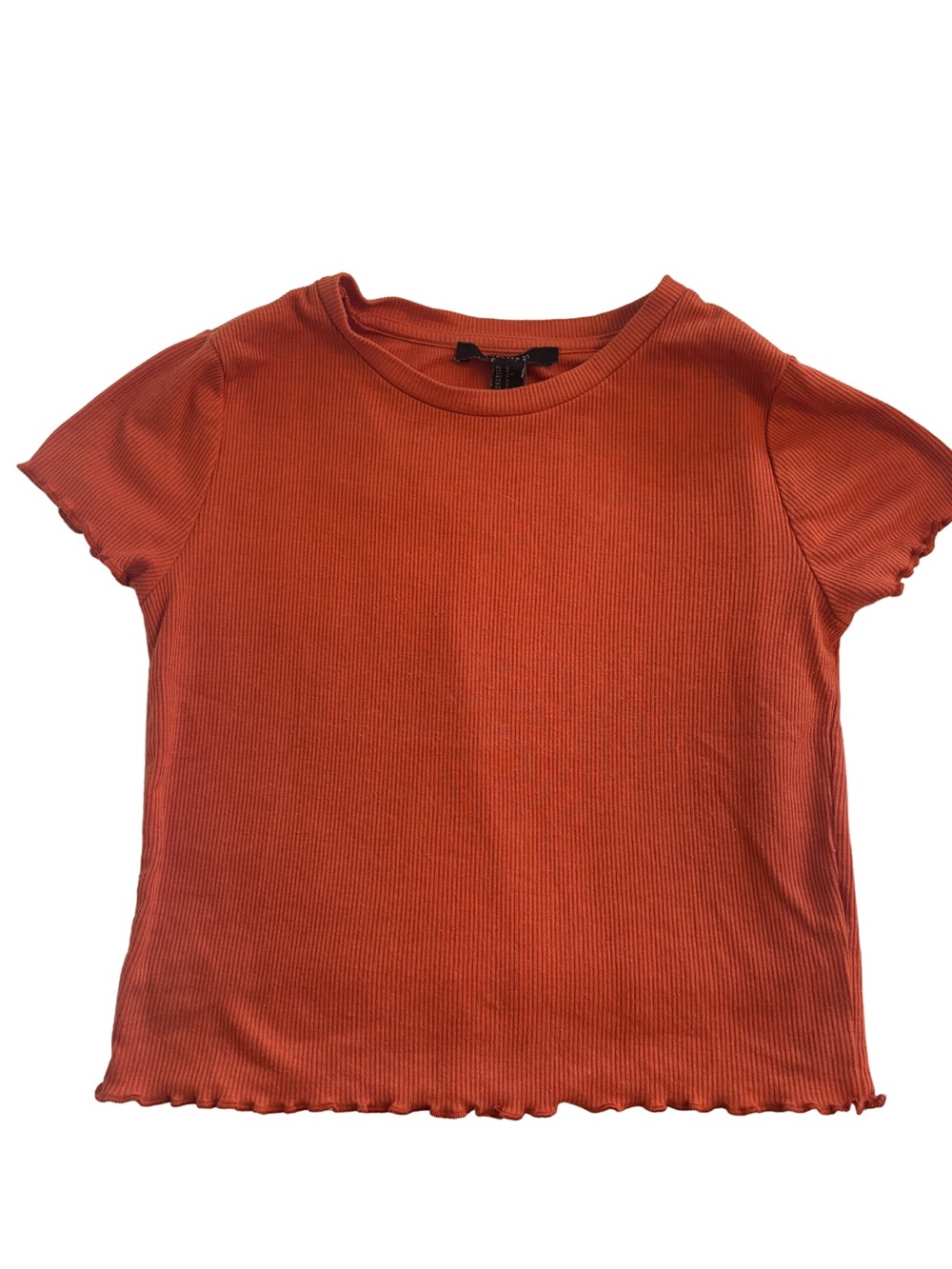 Forever 21 burnt orange ribbed cap sleeve baby tee with lettuce edge